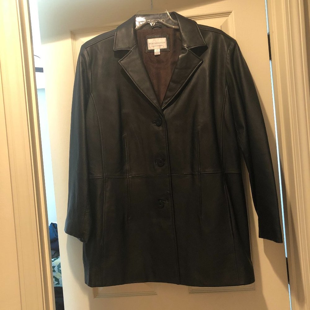 Black Worthington Leather Coat Jacket Size 2X Lambskin